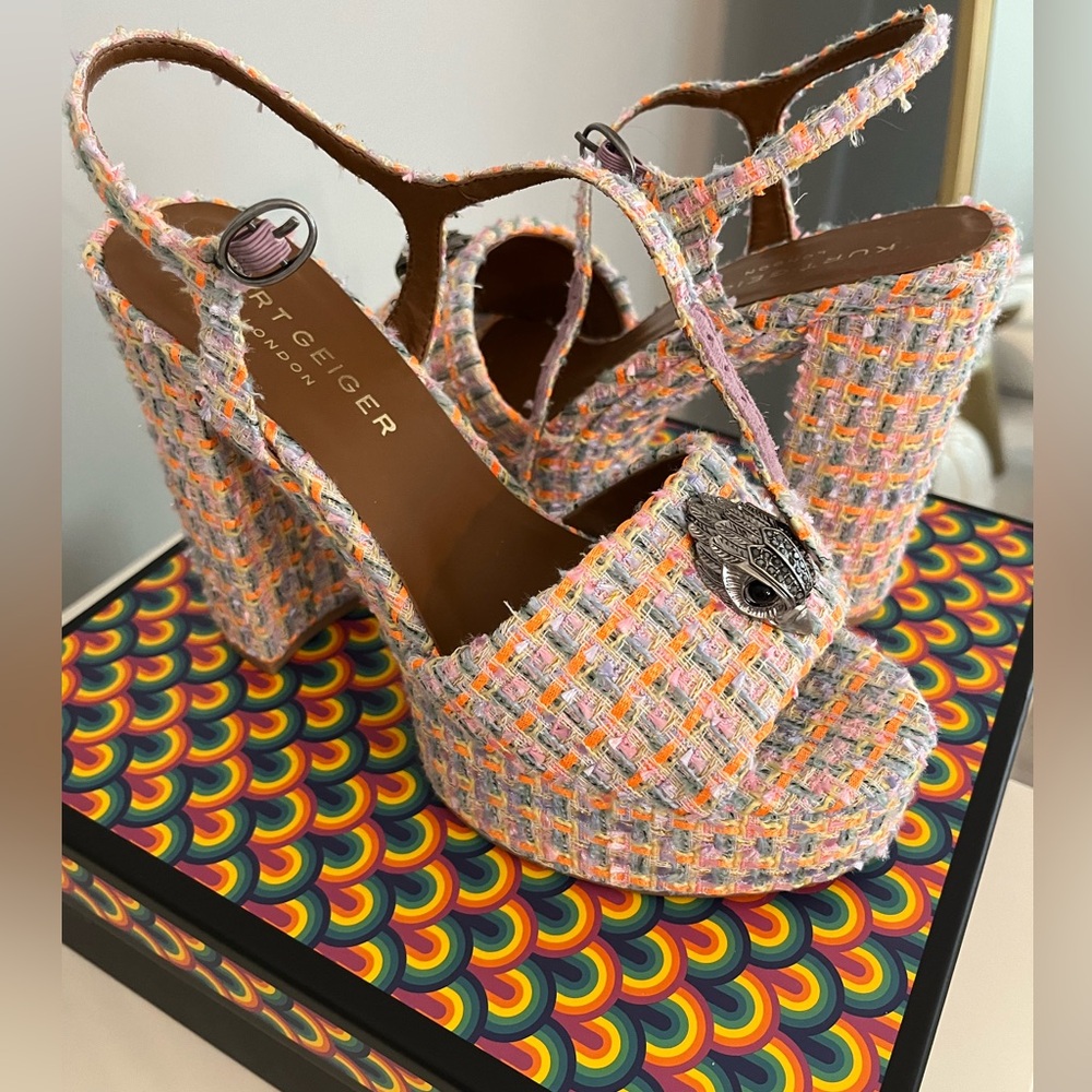 Kurt Geiger Pink Multi Tweed Platform Sandals